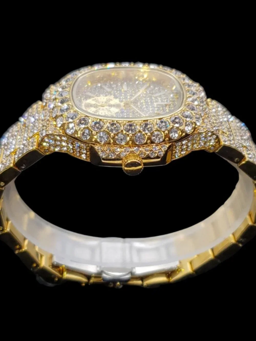 VVS Full Ice Date Special Minute Hand Iced Out Diamond Watch, Men Hip Hop Watch